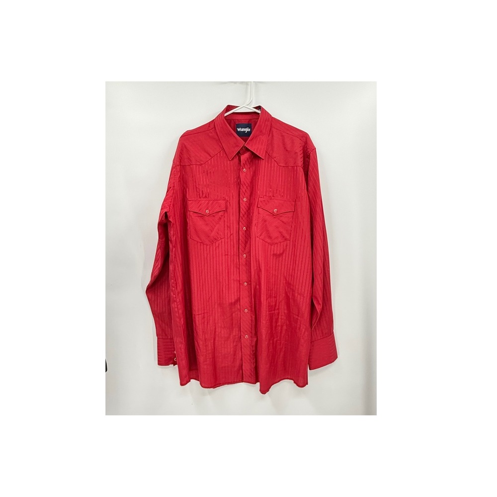 Wrangler XLT Snap Front Western Shirt Mens Red Striped Long‎ Sleeve Tall 75740WN